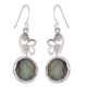 92.5 Sterling Silver Earrings Round Jasper Stone In Bezel Setting Wired Flower Design Drop Earrings