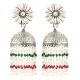 92.5 Sterling Silver Earrings Big Floral Stud Small silver red and Green Onyx Chandelier Tassel Jhumkis