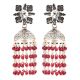 92.5 Sterling silver Earrings With Floral Stud Red Beads Tassel Chandelier Earrings