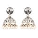 92.5 Sterling silver Earrings Round  Peacock Embossed design jhumki Silver beads tassel Earrings