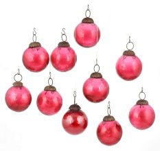 Set of 10 Glossy Pink Glass Christmas Ornaments In Ball Shape