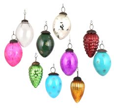 Set of 10 Colorful Glass Christmas Ornaments in Assorted Styles For Party Decoration