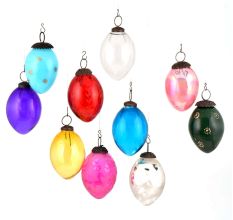 Set Of 10 Assorted Glass Christmas Ornaments Pear Shaped Colorful Hanging