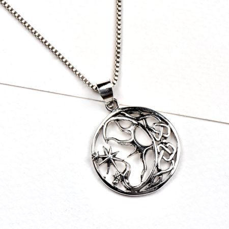 92.5 Sterling Silver Pendant Moon Stars And Tree Of life Roots Design