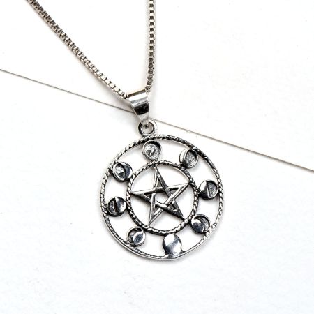 Round 92.5 Sterling Silver Pendant Lunar Phases of The moon