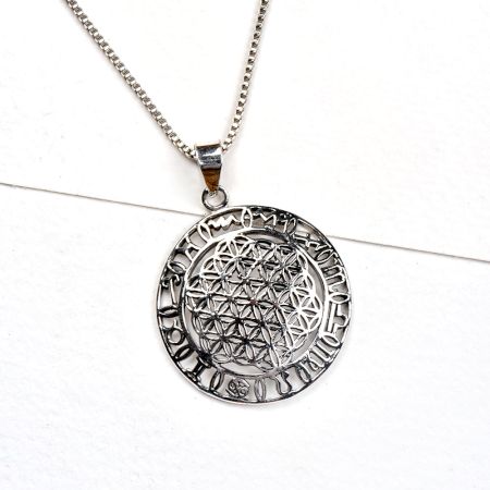 92.5 Sterling Silver Pendant Sacred Flower Of Life And Circular Ring Of Zodiac Signs