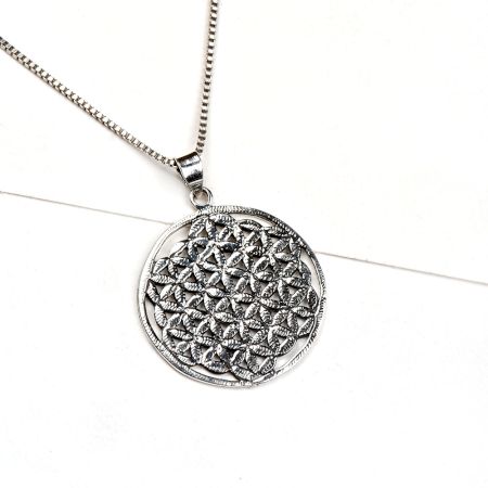 Handmade 92.5 Sterling Silver Pendant Round Floral Design
