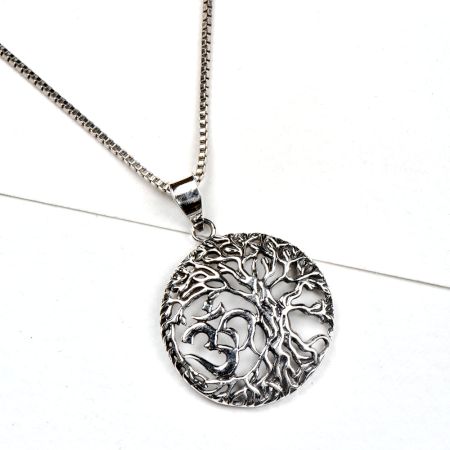 92.5 Sterling Silver Pendant Tree of life And Aum Design