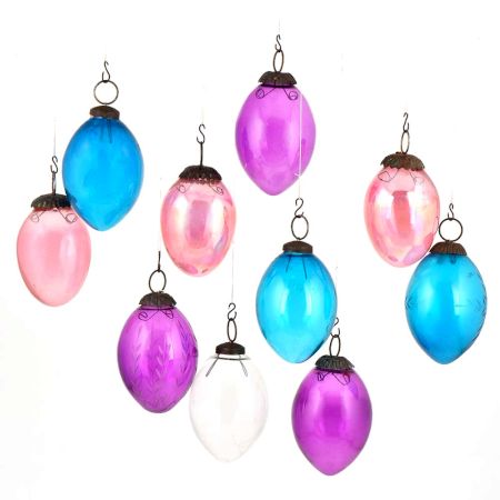 Set of 10 Pear Glass Christmas Ornaments Handpainted In Bright Colors