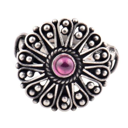 Oxidized 92.5 Sterling Silver Ring  Adjustable Studded With Amethyst Stone (Free Size)