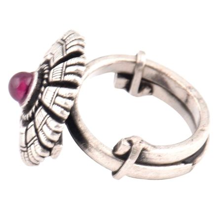 Oxidized 92.5 Sterling Silver Ring Adjustable With Spaced Petals Floral Design (Free Size)