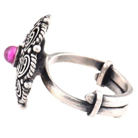 Oxidized 92.5 Sterling Silver Ring Adjustable Double Rope Parsley Amethyst Stone Studded Ring (Free Size)