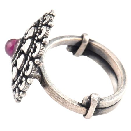 Floral 92.5 Sterling silver Ring Heart Design With Embossed Motif In the Border (Free Size)