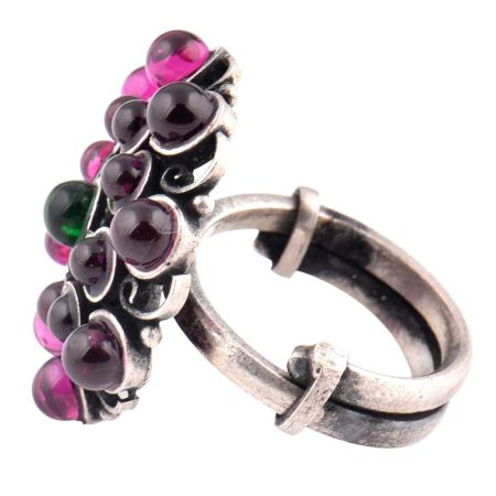 Round Amethysts Studded 92.5 Sterling Silver Ring Adjustable Oxidized Ring For Women (Free Size)