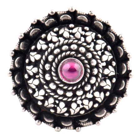 92.5 Sterling Silver Ring Oxidized Rope leaf Motifs  With Amethyst Stone (Free Size)