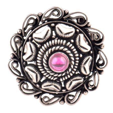 Round 92.5 Sterling silver Ring With Petals And Scroll Flower Design (Free Size)