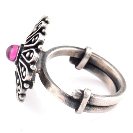 Petals 92.5 Sterling Silver Ring Amethyst Stone Floral Adjustable Design (Free Size)