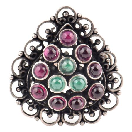 Pyramid 92.5 Sterling Silver Ring With Amethyst And Onyx Stone Oxidized Fashion Jewelry (Free Size)