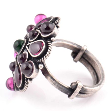 Amethyst Stones 92.5 Sterling Silver Ring For Women (Free Size)