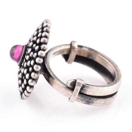 Dotted circles  92.5 Sterling Silver Ring Amethyst Adjustable Handcrafted Party Wear For Women (Free Size)