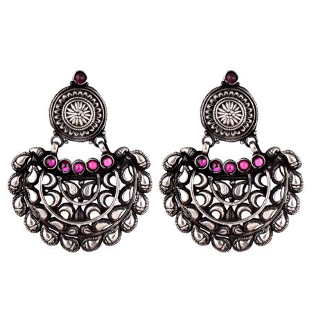 92.5 Sterling Silver Chandbali Earrings With Amethyst Stones
