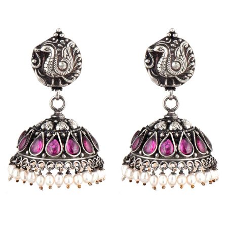 Peacock 92.5 Sterling silver Earring Amethyst Stone Pearl Hangings