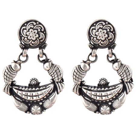92.5 Sterling Silver Earrings Two Birds Chandbali Floral Design Danglers