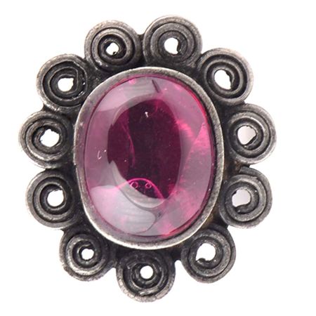 92.5 Sterling Silver Earrings Studded With Big Oval Amethsyt Stone with Floral Pattern Border