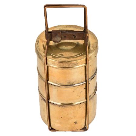 Indian Brass Tiffin Box With Three Carrier Home Decoration