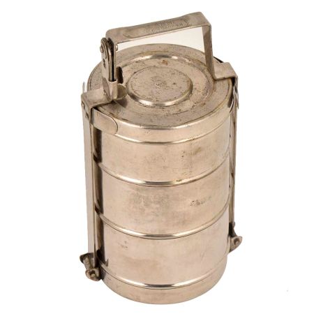 Brass Tiffin Box Three Tier Lunch Box With Silver Finish