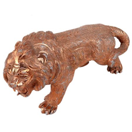 Aluminum Metal Based Roaring Lion Statue With Copper Finish