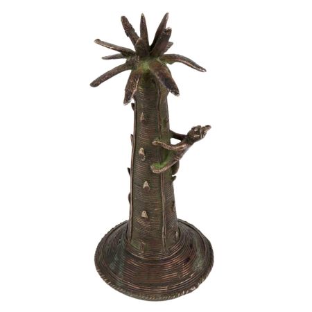 Brass Dhokra Statue Of Tribal Man Climbing Sailfi Tree