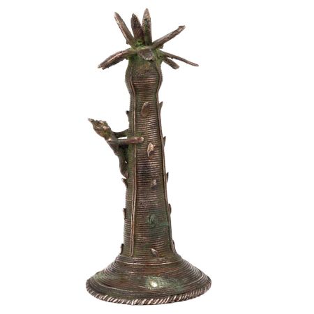 Brass Dhokra Statue Of Tribal Man Climbing Sailfi Tree