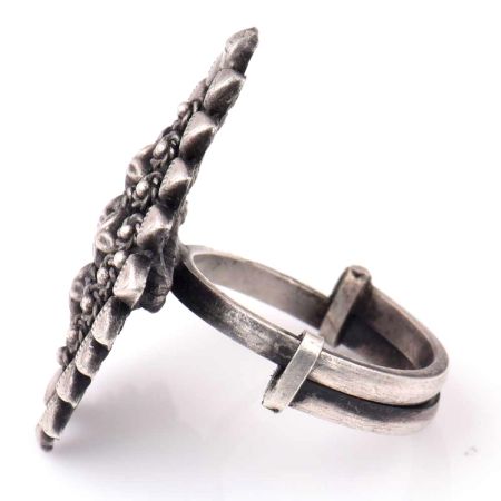 Adjustable Diamond  92.5 Sterling Silver Ring Oxidized Engraved Tribal Motifs Design