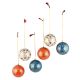 Hand Painted Paper Mache Balls Deep Coral Blossoms Golden Leaves And Outline (Set of 6)