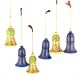 Handcrafted paper Mache Bell Christmas Ornaments Yellow And Blue Floral Design Hangings (Set OF 6)