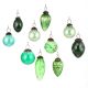 Set of 10 Green Glass Christmas Ornaments In Different Hues