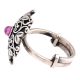 Oxidized 92.5 Sterling Silver Ring Round Amethyst and Heart Scroll Design (Free Size)