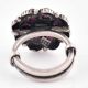 92.5 Sterling Silver Ring Round Amethyst stones and Onyx Studded Statement Ring (Free Size)