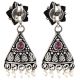 Floral Amethyst 92.5 Sterling Silver Earrings Engraved Leaves Pearl Tassel Danglers