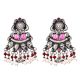 Intricate 92.5 Sterling Silver Earrings Pink Jade Garnet And Pearls
