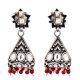 Triangular 92.5 Sterling silver Jhumki Earrings With Amethyst stud And Garnet Beads Hanging