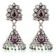 Indian Bird 92.5 Sterling silver Earrings Jhumki with Green Peridot And Pearl Tassels
