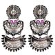 Three Layered 92.5 Sterling Silver Earrings Chandbali design border Floral Stud And Pink Onyx Stone