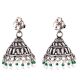 Tribal Style 92.5 Sterling Silver Earrings  Motifs With Green Aventurine And Pearl Tassels
