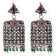 Long 92.5 Sterling Silver Earrings Dome Shape Engraved Oxidized Jhumkis Amethyst stone Green Aventurine Beads
