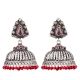 92.5 Sterling Silver Earrings Mogul style Jhumki With Amethyst Stone And Red Jasper Tassel Beads