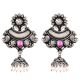 Tribal Handmade 92.5 Sterling silver Earrings Oxidized Danglers with Pink Howelite And Pearl Beads