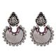 92.5 Sterling Silver Earrings Chandbali Leafy Pattern Amethyst Stone Ring Border Dangler