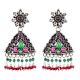 Multicolored Triangular Sterling Silver Earrings Stone Studded jhumki